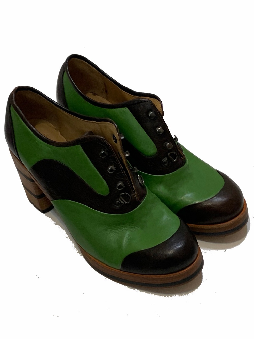 Camper together Green and brown Leather Platform Heels